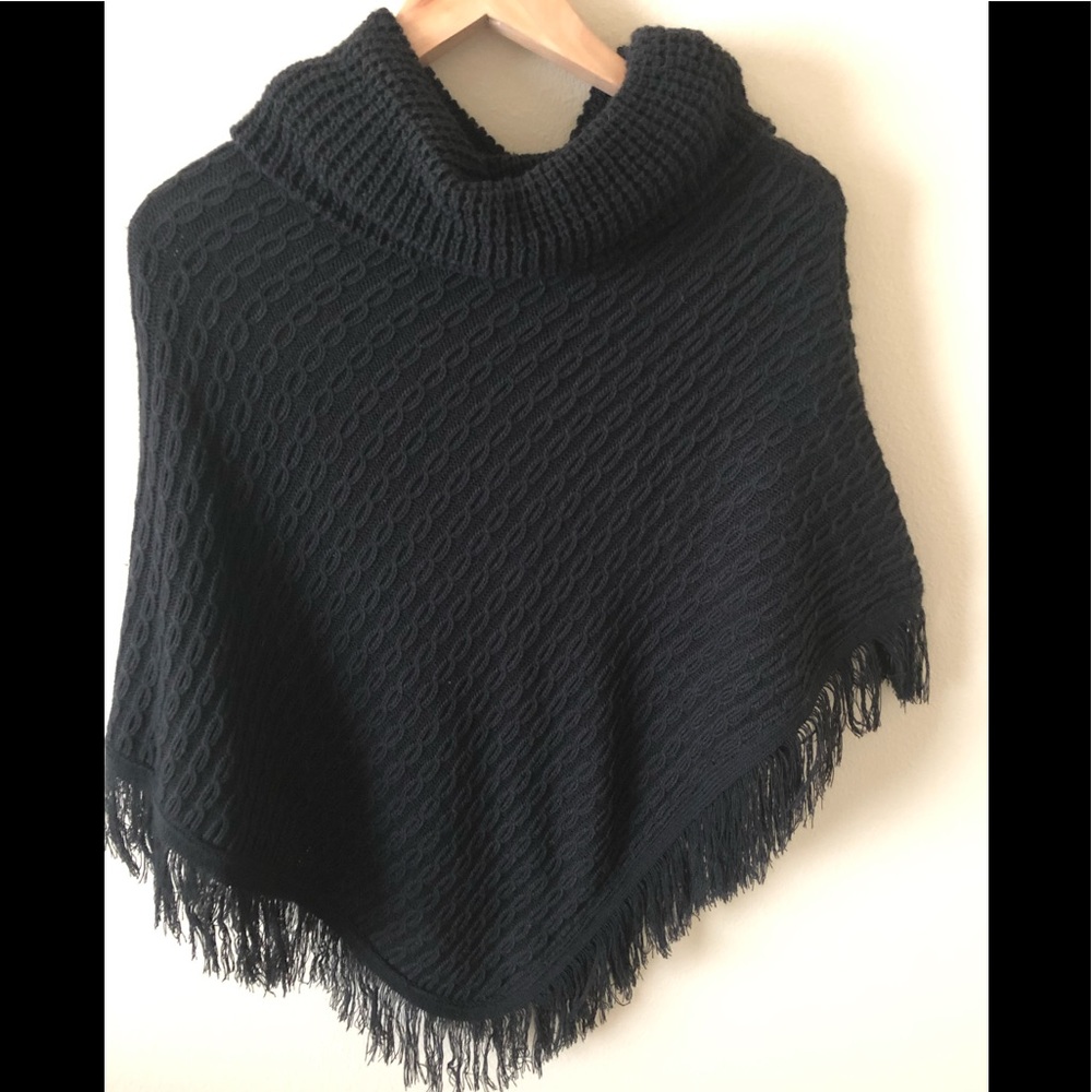 Black Turtle Neck Knit Poncho